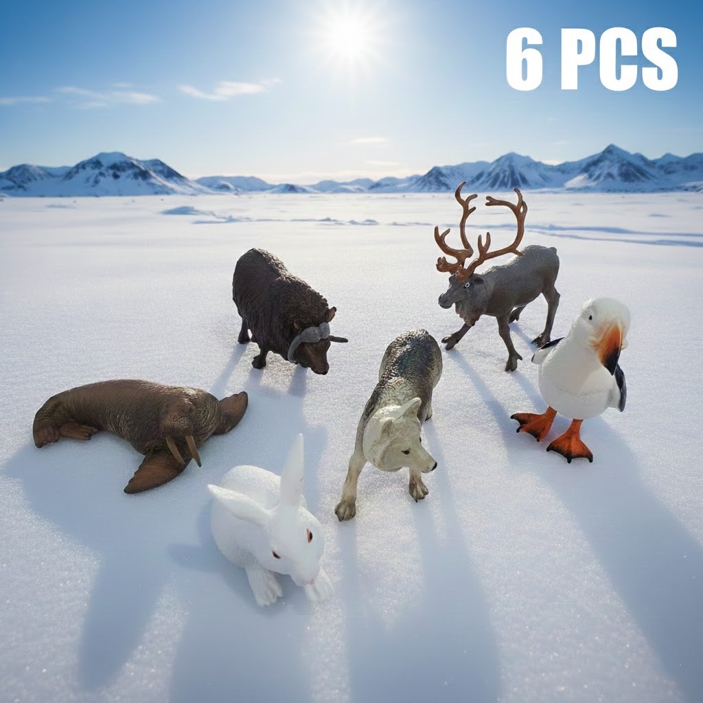 مجسمات حيوانات القطب الشمالي (6 قطع) | 6 Pcs Arctic Animals Figures